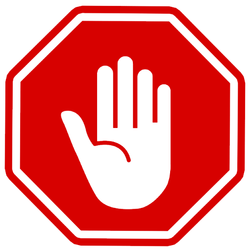 Red octagonal stop sign with a black hand symbol in the center, indicating a warning or prohibition